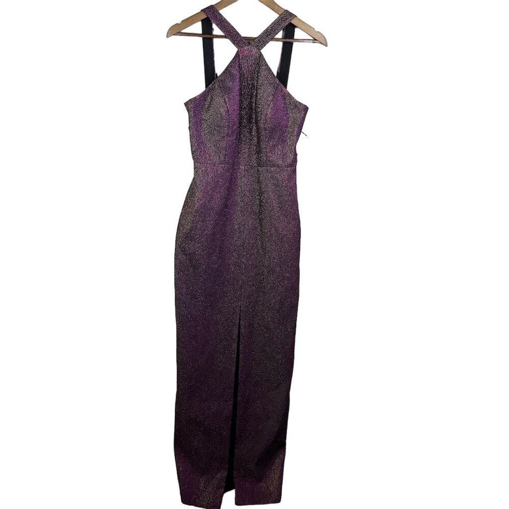 Aidan Mattox Women's Purple Metallic Halter‎ Evening Gown Size M Prom